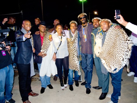 Snoop Lion (Snoop Dogg) with members of the Zulu royal family in KwaZulu Natal, South Africa. Supplied courtesy MTV Africa